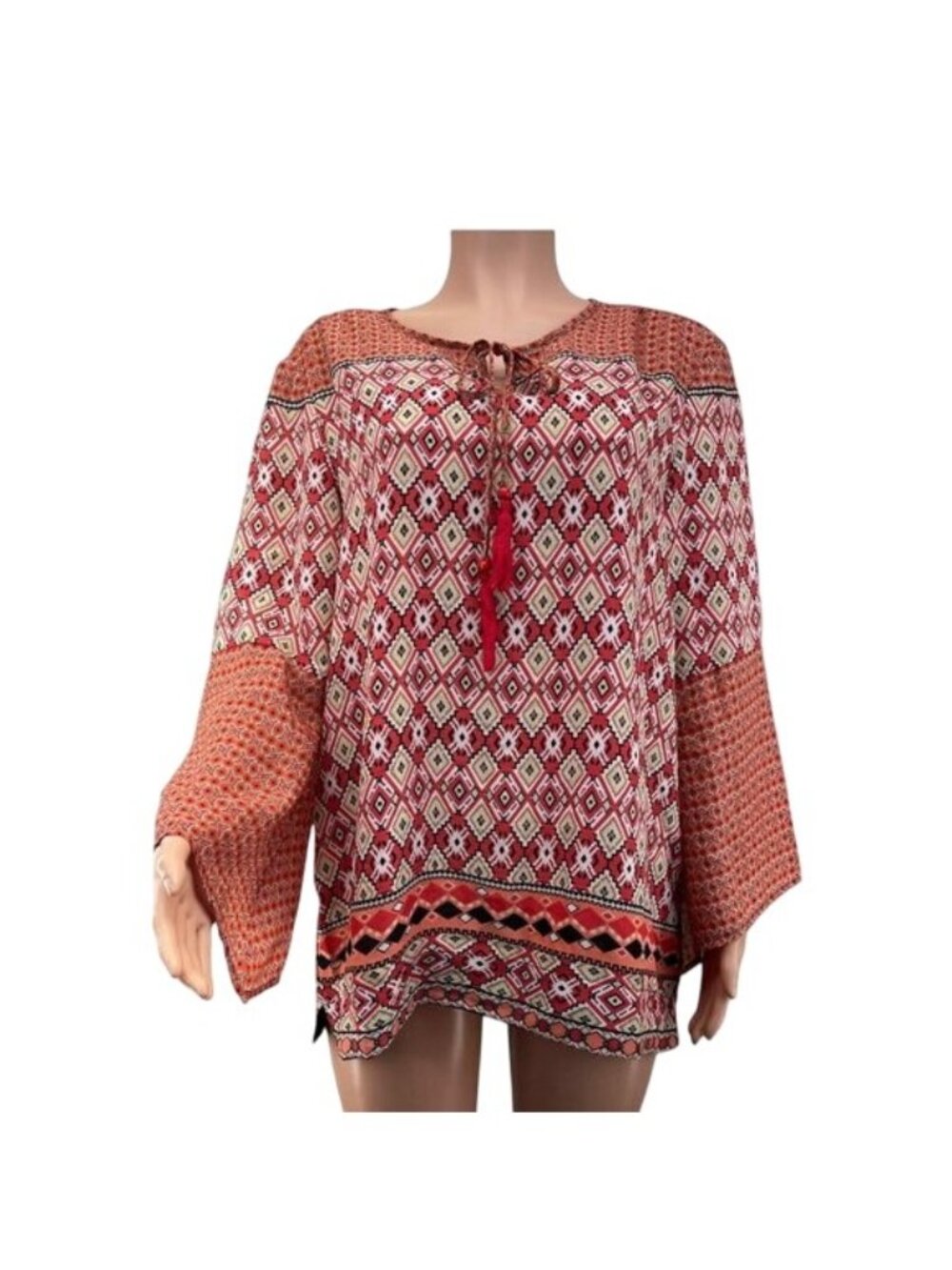 ALLISON BRITTNEY Women's Orange Multicolored Top Blouse Tunic SZ XL- NO STRETCH